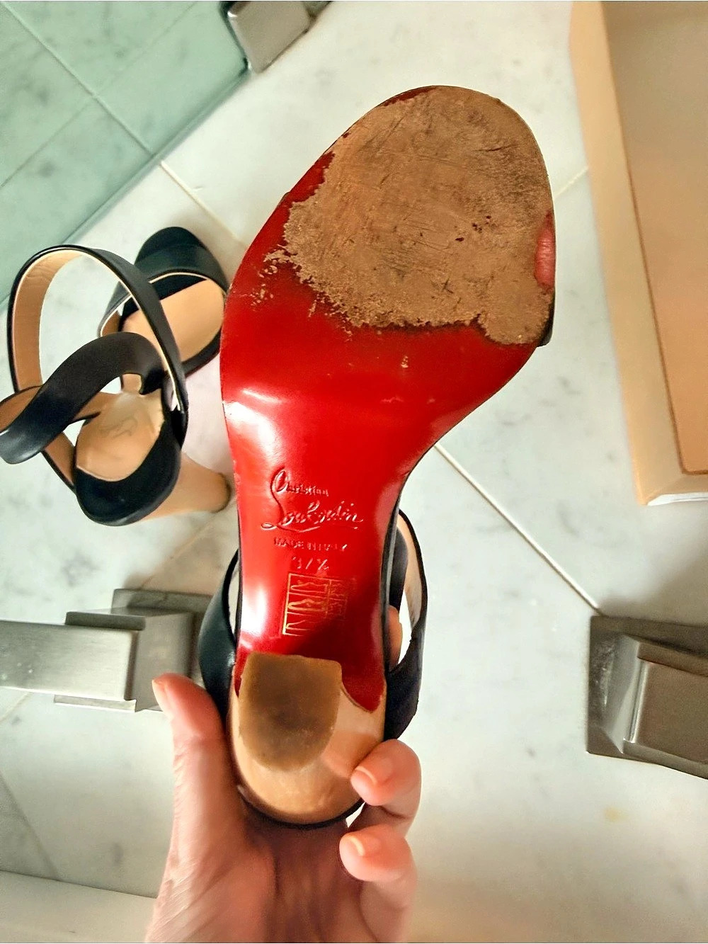 Christian Louboutin Etri Wood 100 Nappa Slingback Sandals Black US 7.5 - Picture 5 of 6